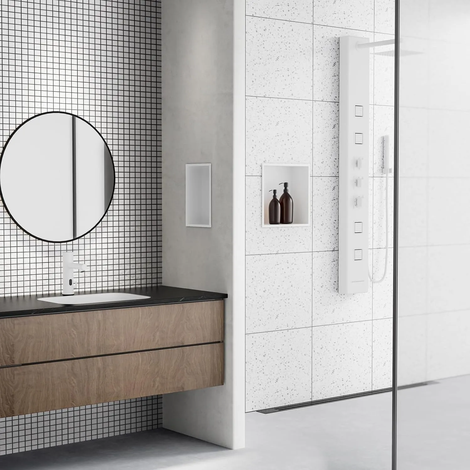 Achelous Stainless Steel Insert Shower Niche 12" X 6" NO Tile Needed, Bathroom Wall Niche Recessed Shower Shelf Organizer, Wall-inserted Niche Recessed Shower Caddy, Matte White