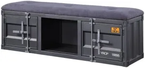 Acme Cargo Storage Bedroom Bench in Gray Fabric & Gunmetal