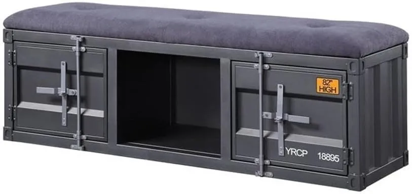 Acme Cargo Storage Bedroom Bench in Gray Fabric & Gunmetal