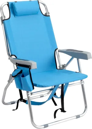 Adjustable Folding Beach Chair w/ 5 Recline Positions, High Seat Height, Blue Oxford Fabric, Lightweight Aluminum Frame - Outdoor Camping, Poolside, Travel, Picnic Chair (220lbs Capacity)