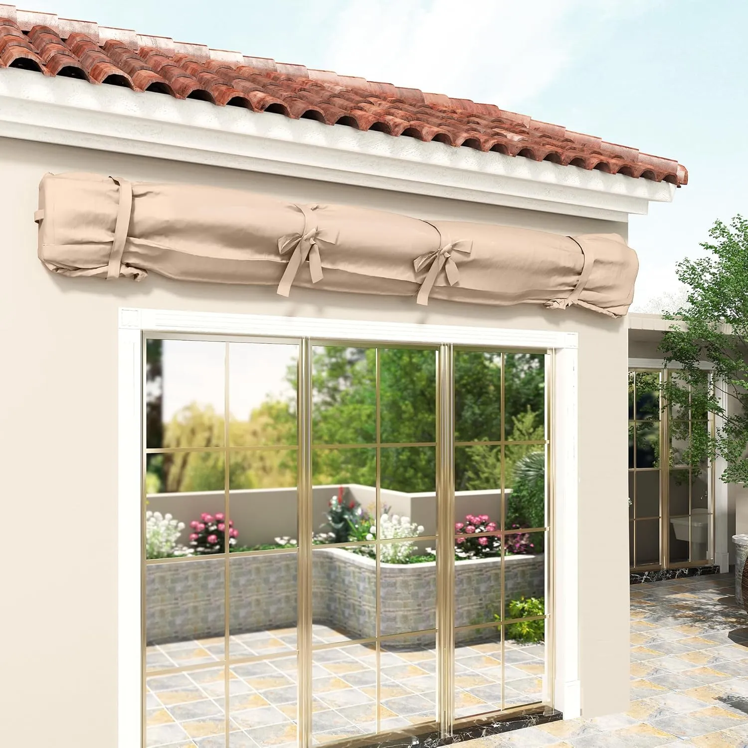 AECOJOY Retractable Awning Cover, All-Weather Protective Cover Storage Bag for 13' Wide Awnings for Patio, Waterproof Polyester Fabric, Beige