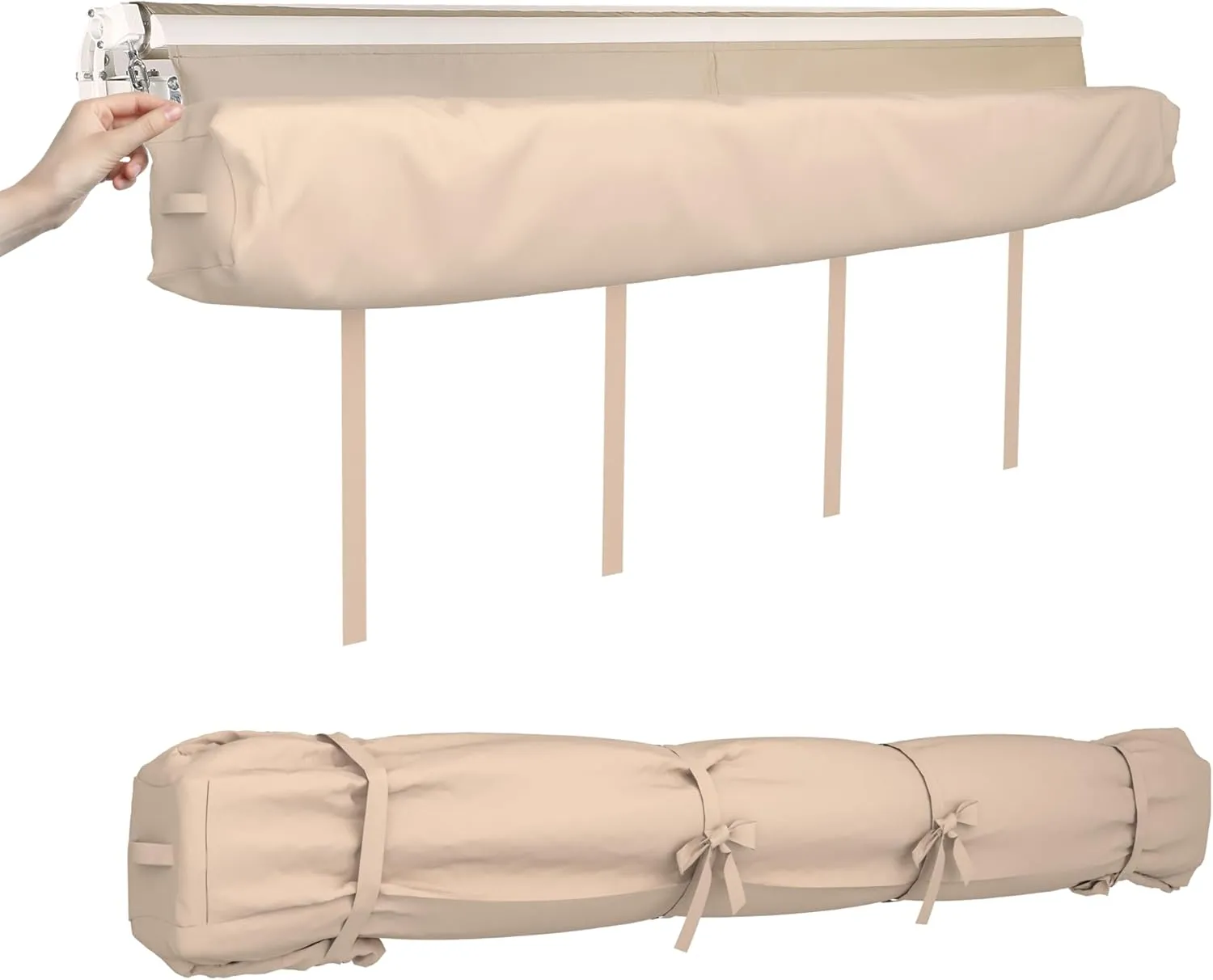 AECOJOY Retractable Awning Cover, All-Weather Protective Cover Storage Bag for 13' Wide Awnings for Patio, Waterproof Polyester Fabric, Beige