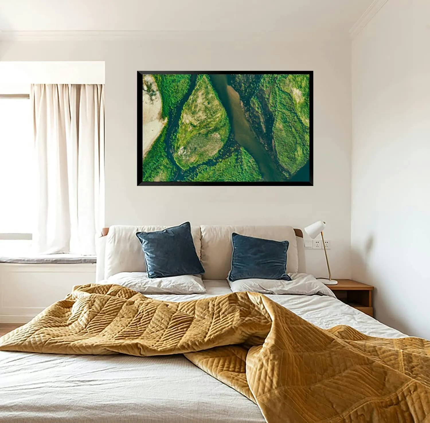 Aerial view the green islands zambezi river Black Framed Canvas Wall Art for Living Room Bedroom Kitchen Bathroom Prints Pictures Wall Decor Posters Painting Artwork 16x24