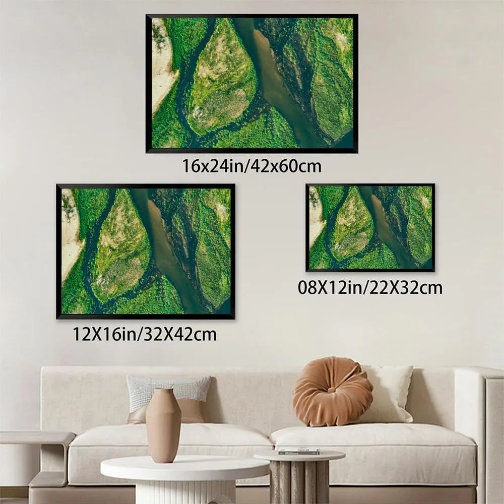 Aerial view the green islands zambezi river Black Framed Canvas Wall Art for Living Room Bedroom Kitchen Bathroom Prints Pictures Wall Decor Posters Painting Artwork 16x24
