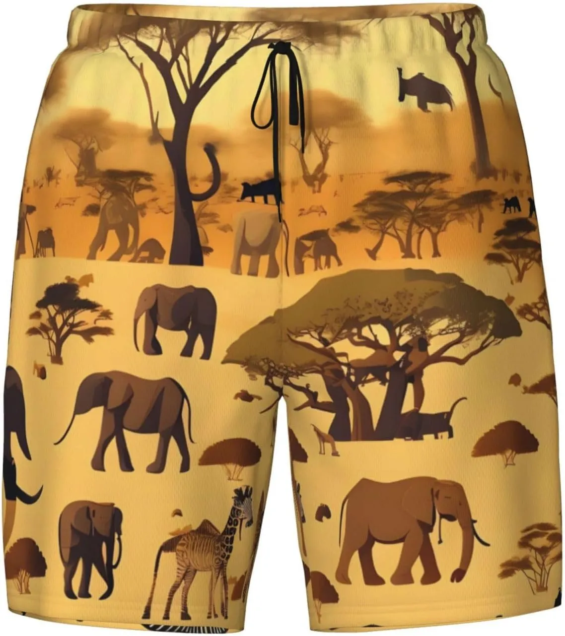 African Grassland Animals Print Men's Swim Shorts Casual Beach Board Shorts - Quick Dry Running & Workout Trunks