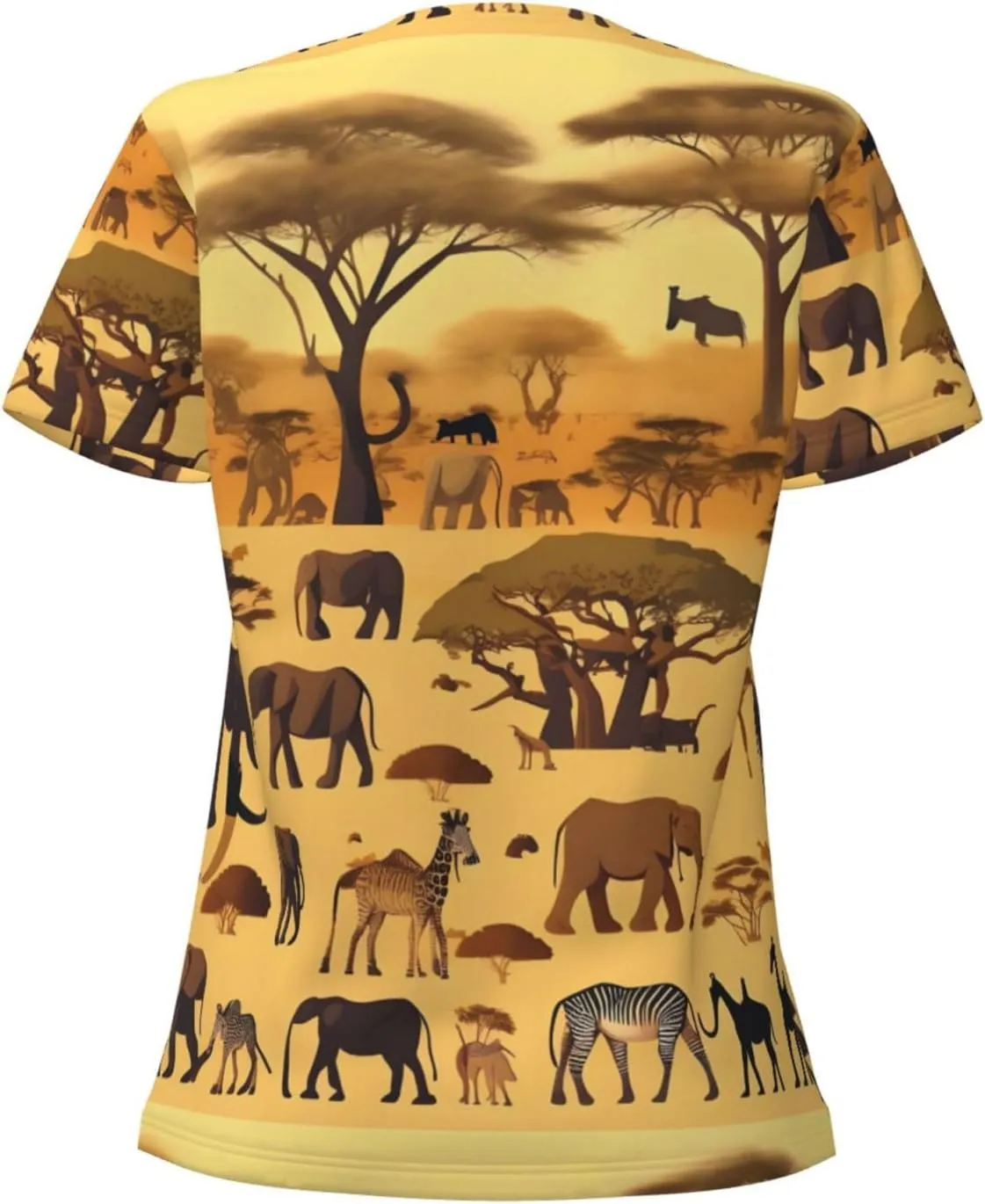 African Grassland Animals Printed Women's deep V-Neck Short-Sleeved T-Shirt, Suitable for Home wear, Running and Travel