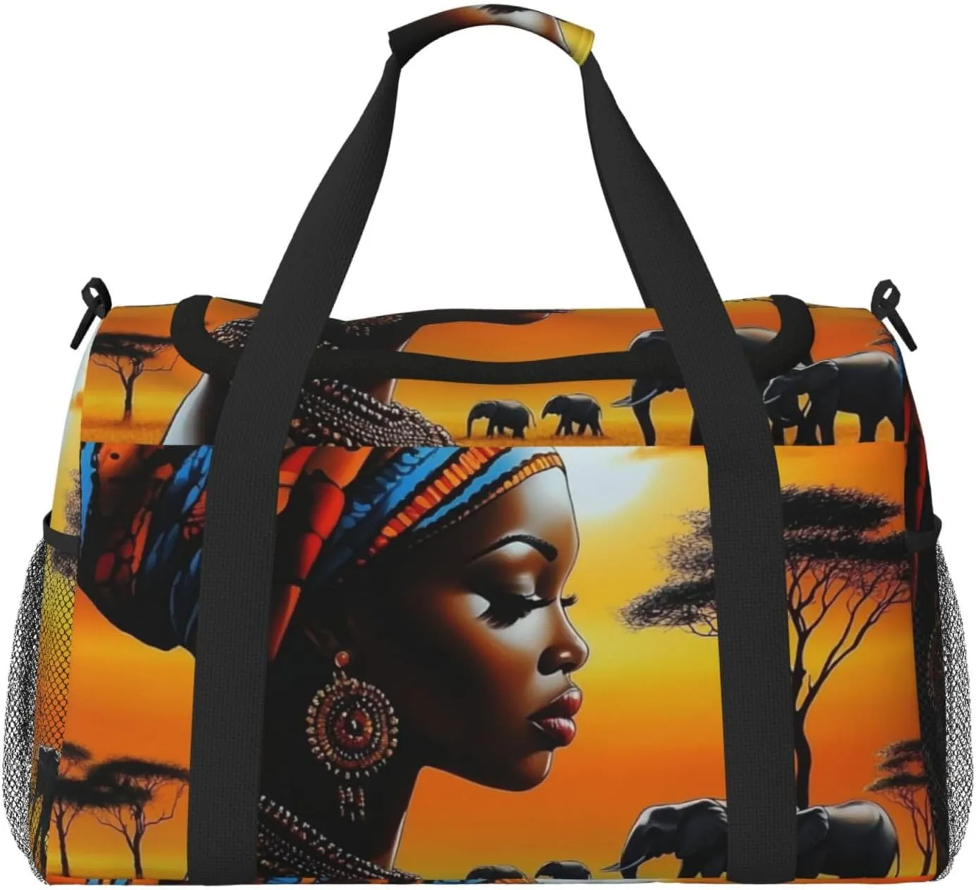 African Woman Travel Duffel Bag Tote Bag Sports Gym Bag For Women And Men