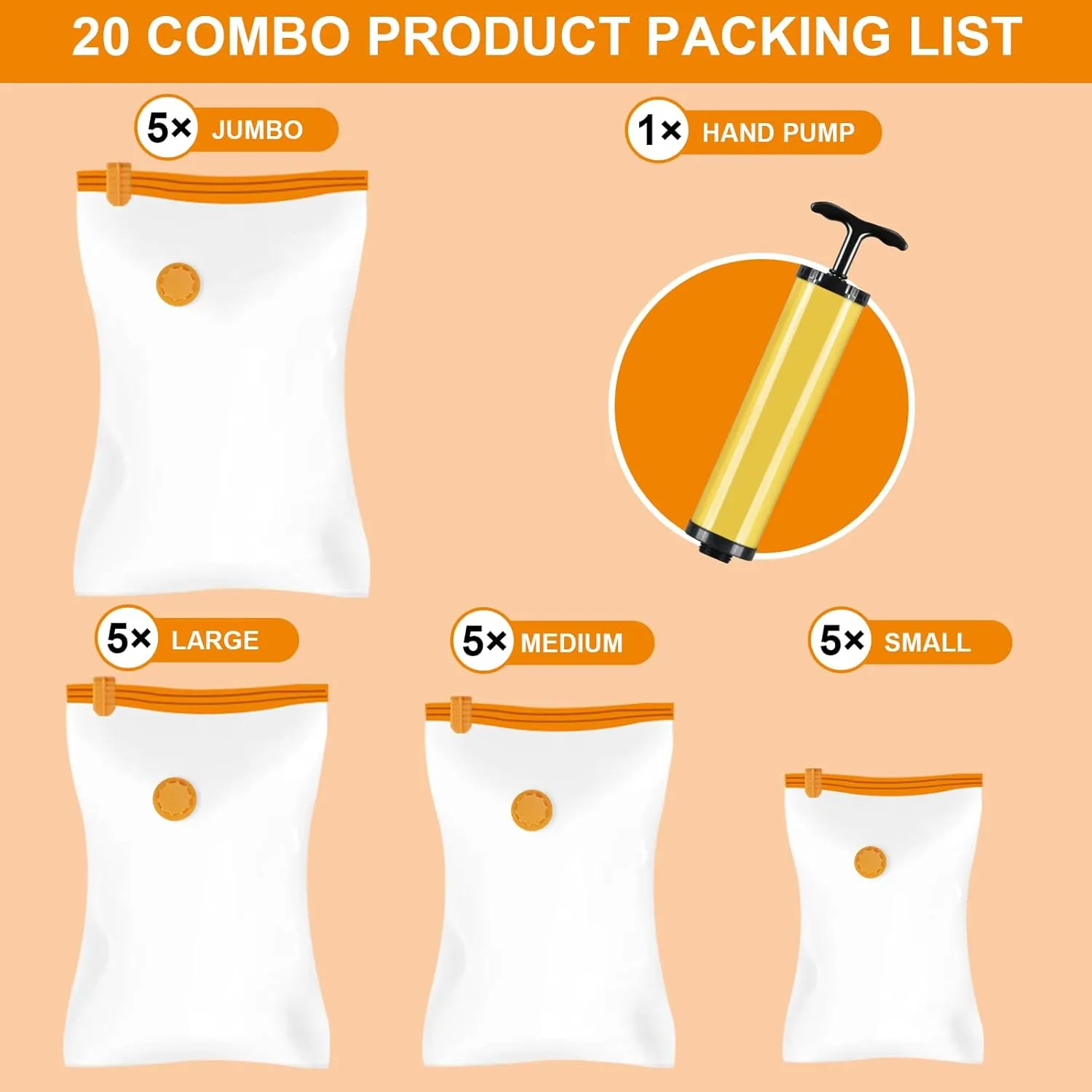 AGPTEK 20 Pack Vacuum Storage Bags(5 Jumbo/5 Large/5 Medium/5 Small) Compression Storage Bags for Comforters and Blankets, Vacuum Sealer Bags for Clothes Storage, Perfect for Home Storage and Travel