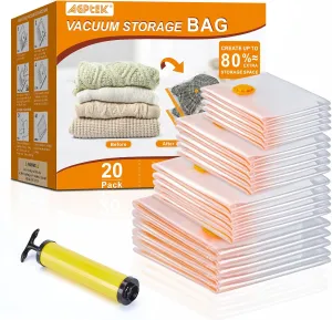 AGPTEK 20 Pack Vacuum Storage Bags(5 Jumbo/5 Large/5 Medium/5 Small) Compression Storage Bags for Comforters and Blankets, Vacuum Sealer Bags for Clothes Storage, Perfect for Home Storage and Travel