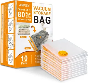 AGPTEK Large Vacuum Bags, 10 Bags a Set, Durable & Reusable Storage Bags- Perfect Space-Saving Solution for Clothes, Blankets, Comforters, and More. Ideal for Home Storage and Travel（No Pump Include）