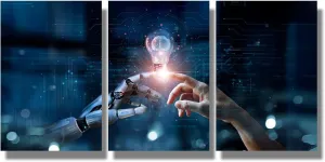 AI Robotics Canvas Wall Art Robot and Human Touch Painting for Wall Decor AI Technology Innovation Picture for Company Office Canvas Print Wall Art Framed 48x24 inch