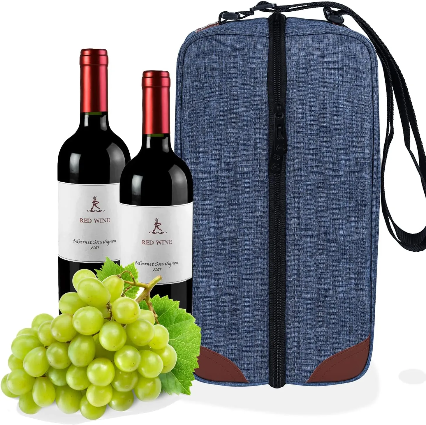 ALLCAMP Wine Tote Bag with Cooler Compartment，Picnic Set Carrying Two Sets of Tableware（Blue）