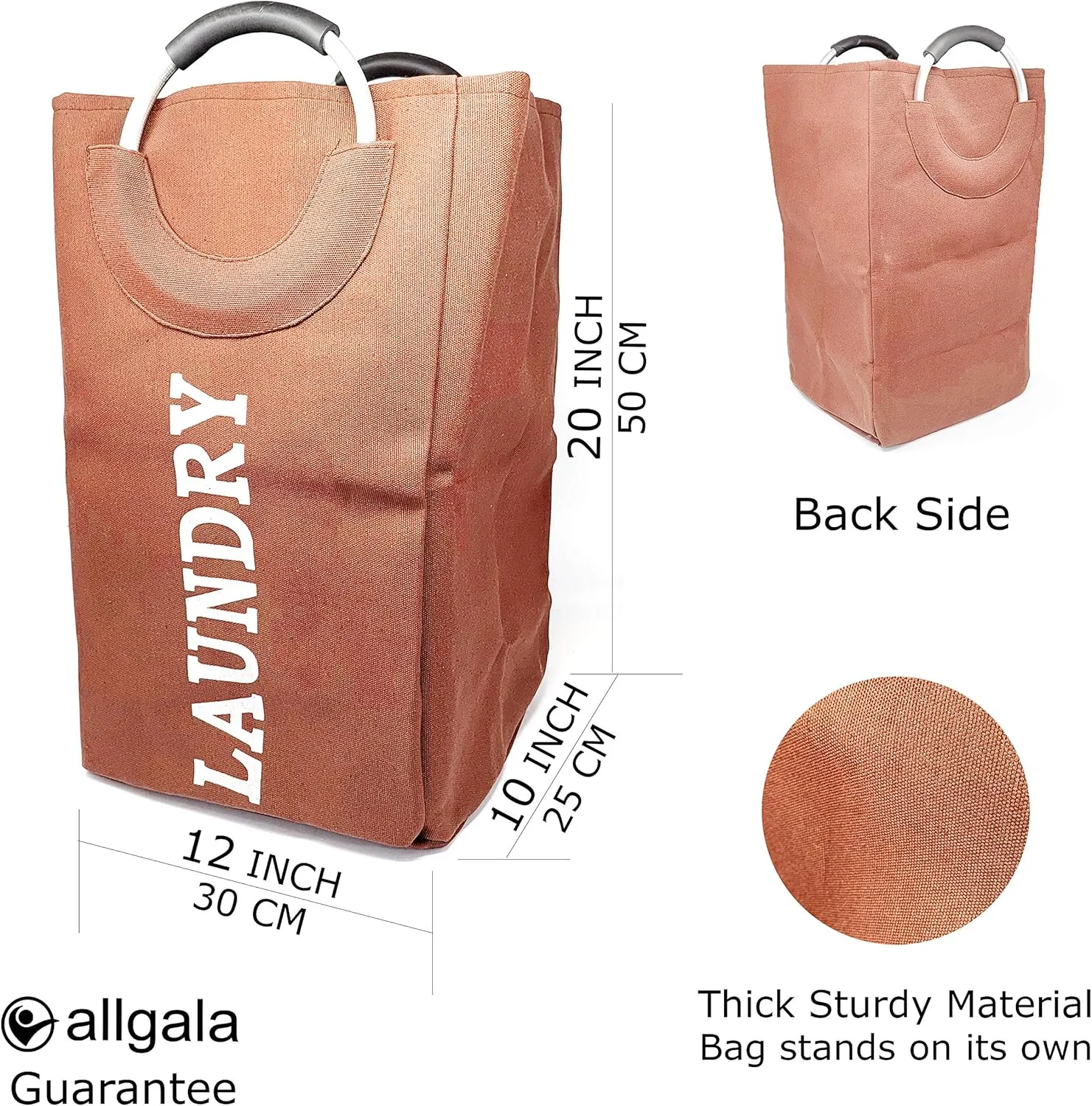 Allgala Canvas Like Waterproof Laundry Bag with Aluminium Handle Laundry Hamper Basket Clothes Hamper Self Standing Collapsible for Easy Storage or Transportation-Coral-LB80504