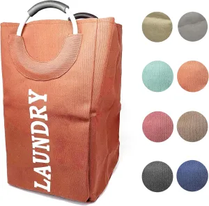 Allgala Canvas Like Waterproof Laundry Bag with Aluminium Handle Laundry Hamper Basket Clothes Hamper Self Standing Collapsible for Easy Storage or Transportation-Coral-LB80504