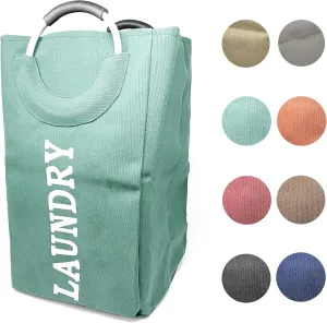 Allgala Canvas Like Waterproof Laundry Bag with Aluminium Handle Laundry Hamper Basket Clothes Hamper Self Standing Collapsible for Easy Storage or Transportation-Light Blue-LB80503