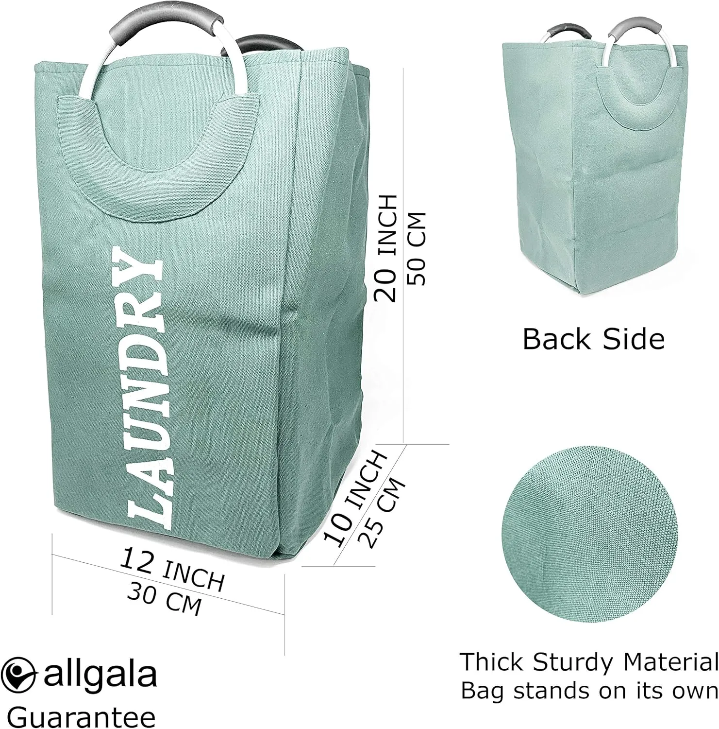 Allgala Canvas Like Waterproof Laundry Bag with Aluminium Handle Laundry Hamper Basket Clothes Hamper Self Standing Collapsible for Easy Storage or Transportation-Light Blue-LB80503