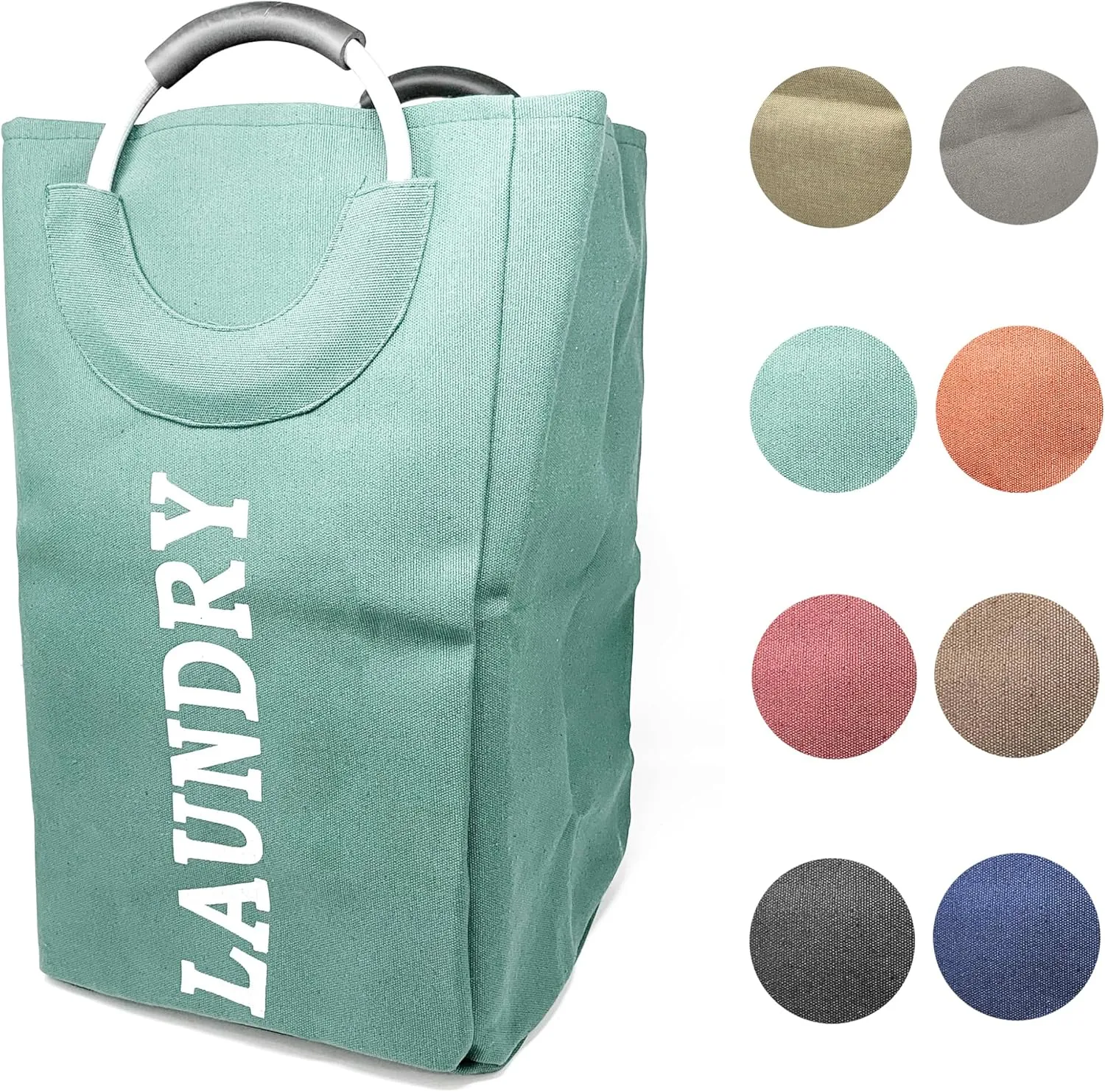 Allgala Canvas Like Waterproof Laundry Bag with Aluminium Handle Laundry Hamper Basket Clothes Hamper Self Standing Collapsible for Easy Storage or Transportation-Light Blue-LB80503