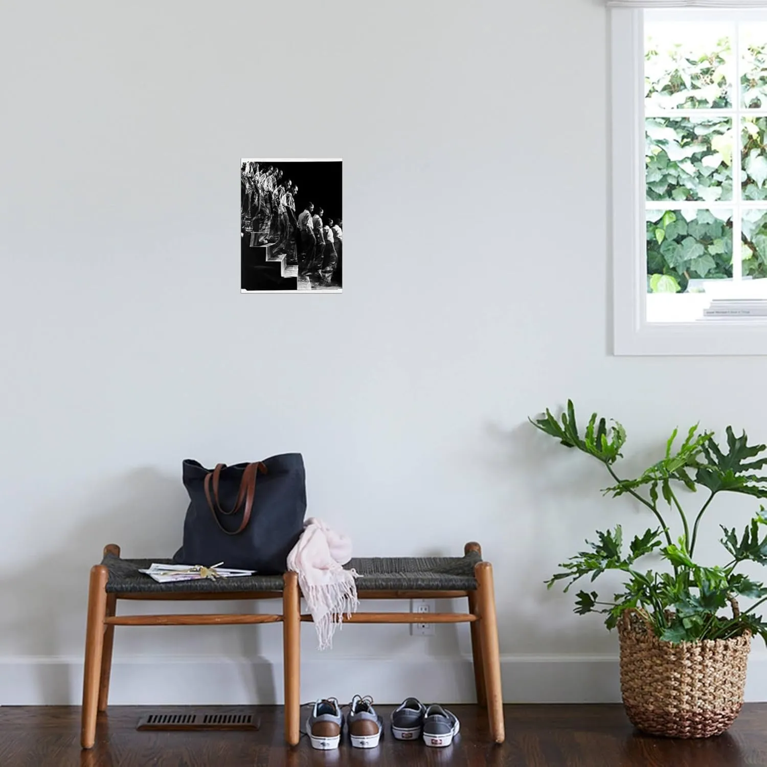 AllPosters Stretched Canvas Print Marcel Duchamp Walking down Stairs in exposure of Famous Painting Nude Descending a Staircase by Eliot Elisofon, 12x16