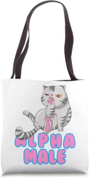 Alpha Male Funny Cat Cleaning Himself Sarcastic Y2K Tote Bag
