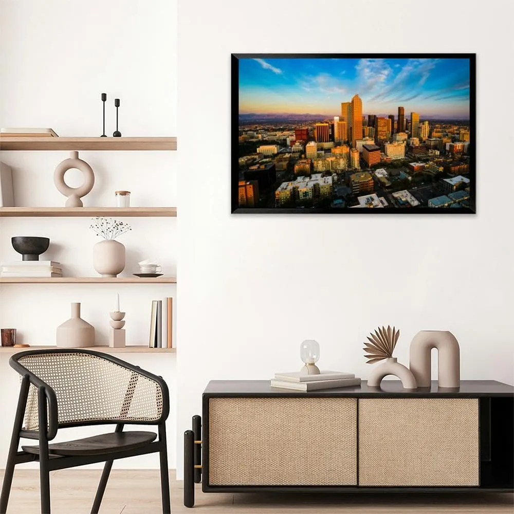 Alpine Glow Denver Morning Sunrise Black Framed Canvas Wall Art for Living Room Bedroom Kitchen Bathroom Prints Pictures Wall Decor Posters Painting Artwork 16x24