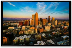 Alpine Glow Denver Morning Sunrise Black Framed Canvas Wall Art for Living Room Bedroom Kitchen Bathroom Prints Pictures Wall Decor Posters Painting Artwork 16x24