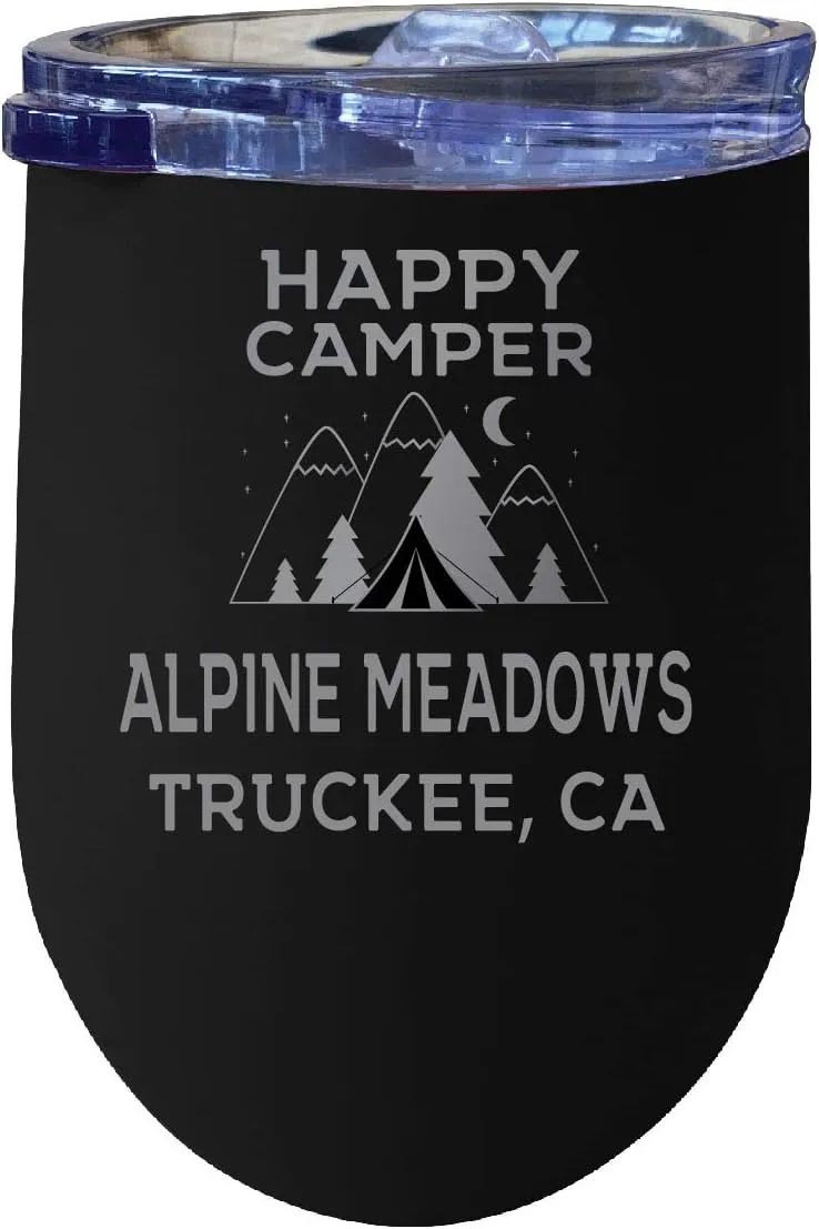 Alpine Meadows Truckee, Ca Souvenir 12 oz Black Laser Etched Insulated Wine Stainless Steel Tumbler