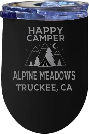 Alpine Meadows Truckee, Ca Souvenir 12 oz Black Laser Etched Insulated Wine Stainless Steel Tumbler
