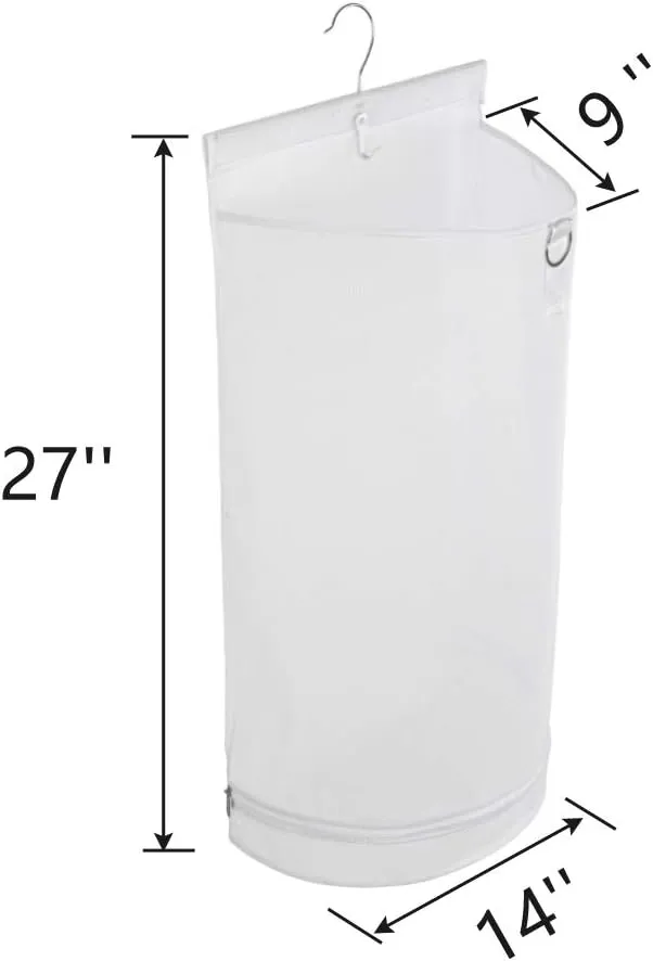 ALYER Hanging Semi Round Storage Mesh Bag,Collapsible Laundry Hamper Basket with Durable Hanger (White)