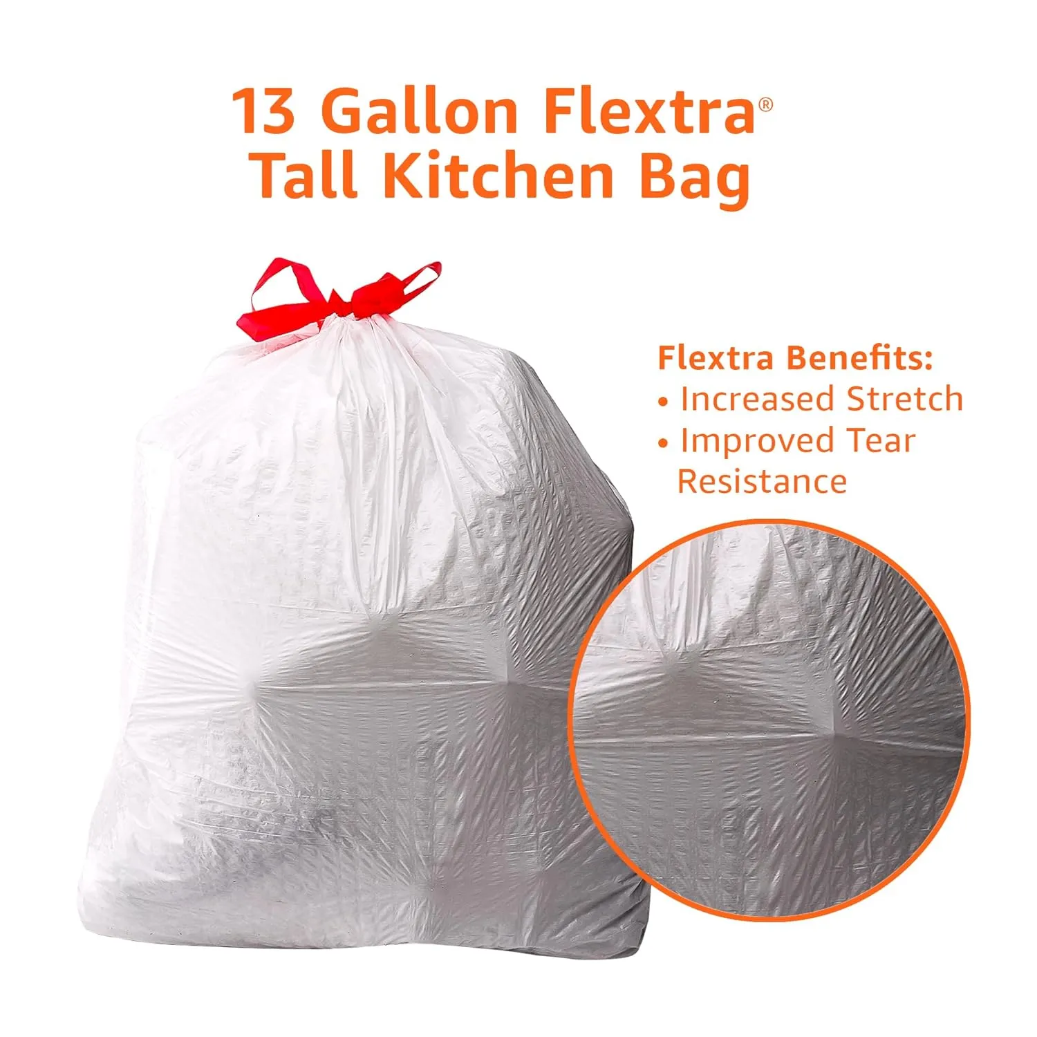 Amazon Basics 13 Gallon Tall Trash Bags, Flextra, Fresh Scent, Drawstring, 50 Count