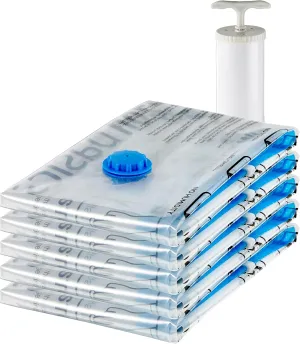 Amazon Basics Vacuum Compression Space Saving Storage Bags with Hand Pump, Large, Pack of 5, Clear