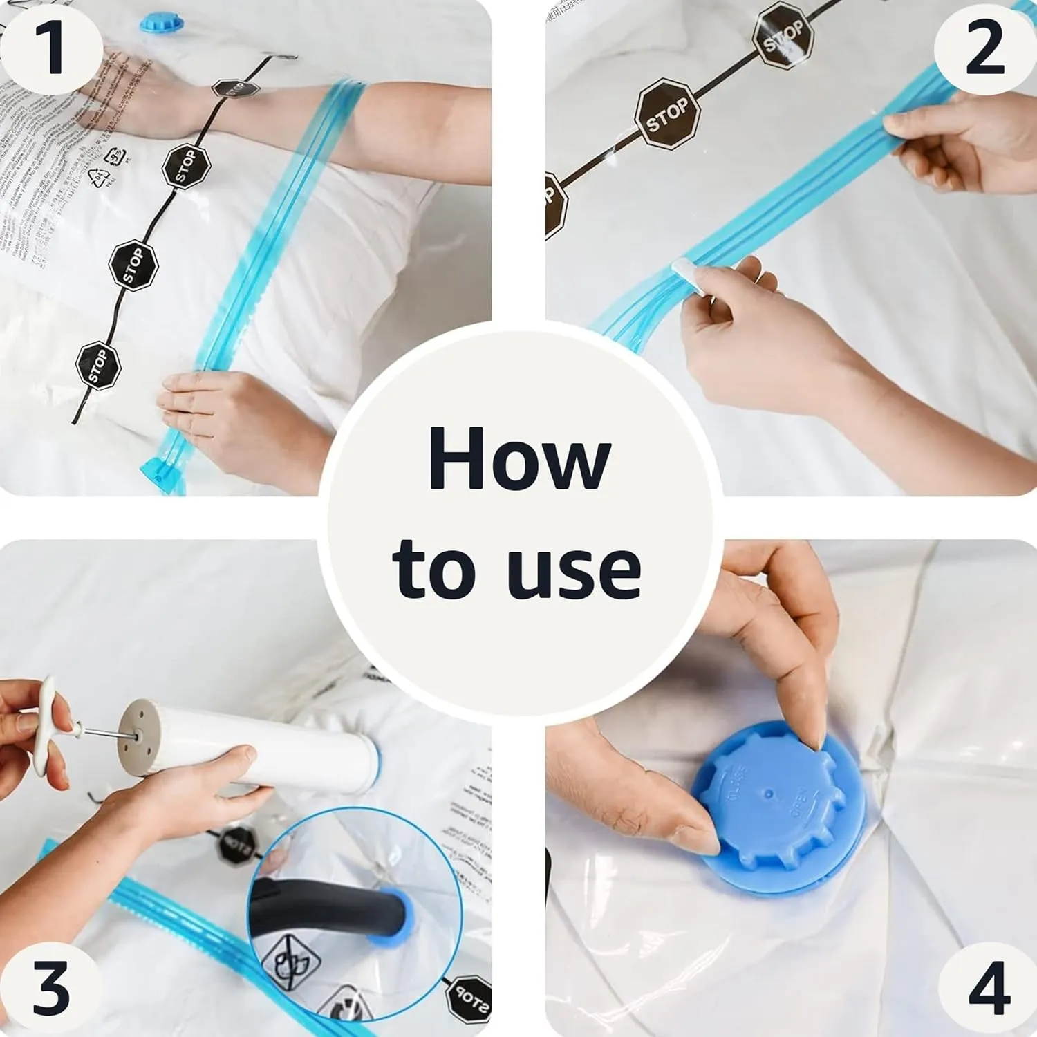 Amazon Basics Vacuum Compression Space Saving Storage Bags with Hand Pump, Large, Pack of 5, Clear