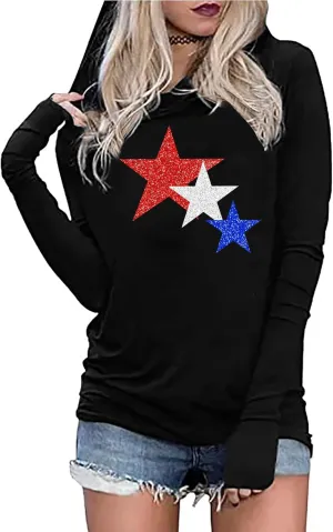 American Flag Hoodie for Women: 4th of July Shirts Patriotic Long Sleeve Memoria Day Hoodie Pullover Tops