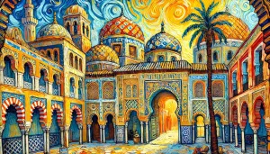 Andalusian Dreams: 500-Piece Puzzle - Van Gogh-Inspired Vibrant Moorish Architecture with Magnetic Box & Resealable Fabric Bag (Alhambra Impressions)