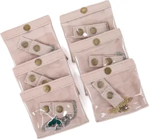 Angelina's Palace 6PCS Velvet Jewelry Pouches Travel Jewelry Organizer Portable Storage Bag for Necklaces Bracelets Watches Rings(Beige)