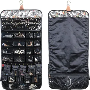 Angelina's Palace EZE Jewelry Hanger Organizer Hook Hanging Closet Jewelry Storage Roll Detachable 24 Earrings Ring Bars Protection 24 Bracelet Pouches Watches Pocket with Travel Bag(Lost in Paradise)