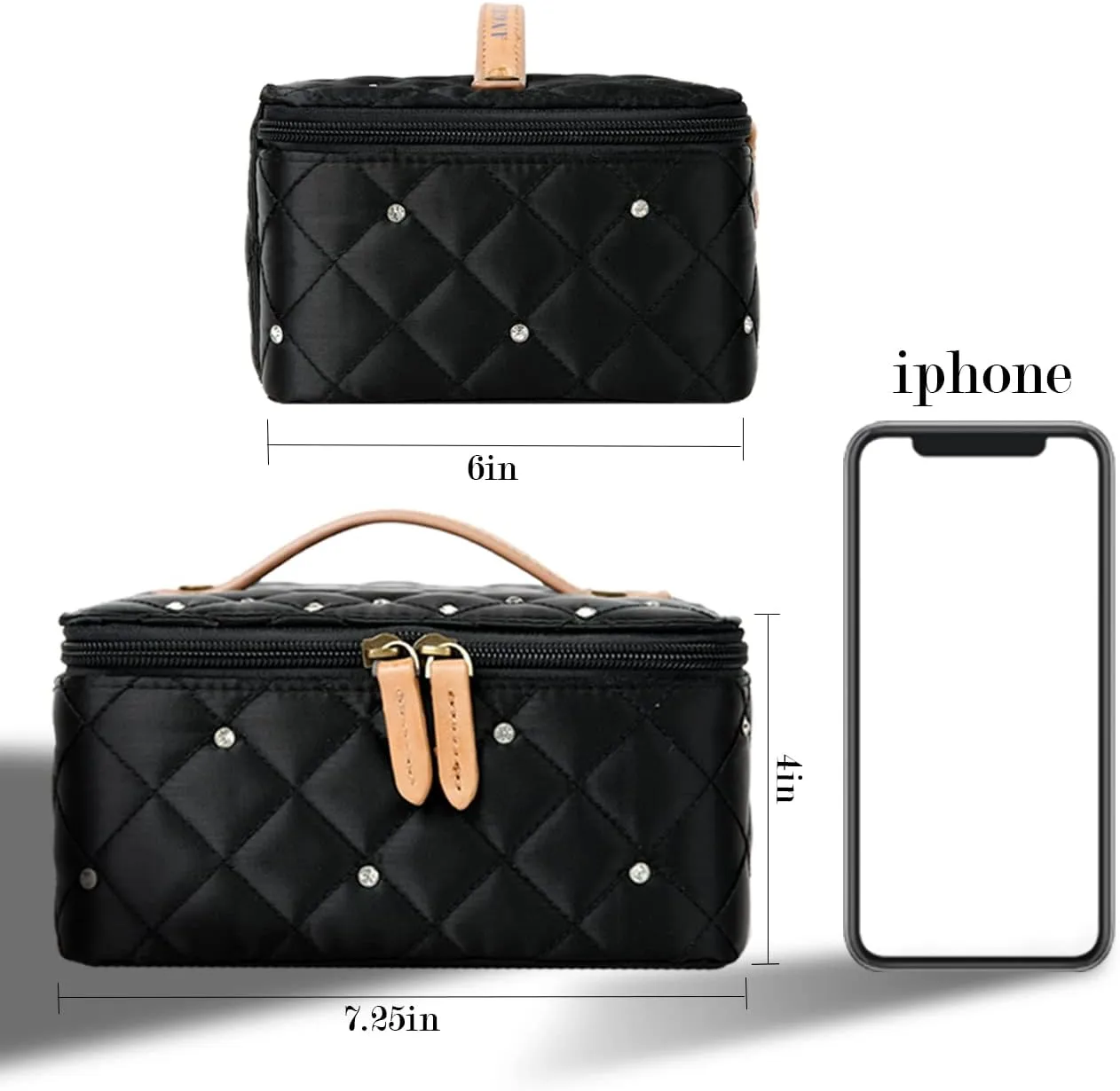 Angelina's Palace Gorde Medium Jewelry Case Women's Travel Organizer Bag Big Capacity Storage with Detachable Necklace Earring Ring Pouches Train Jewelry Case(Diamond Black)