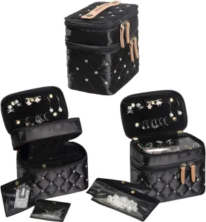 Angelina's Palace Jewelry Organizer Boxes for Women Girls,Eiger Small Travel Jewelry Case Storage Bag with Detachable Necklace Earring Bracelet Ring Pouches（Diamond Black）