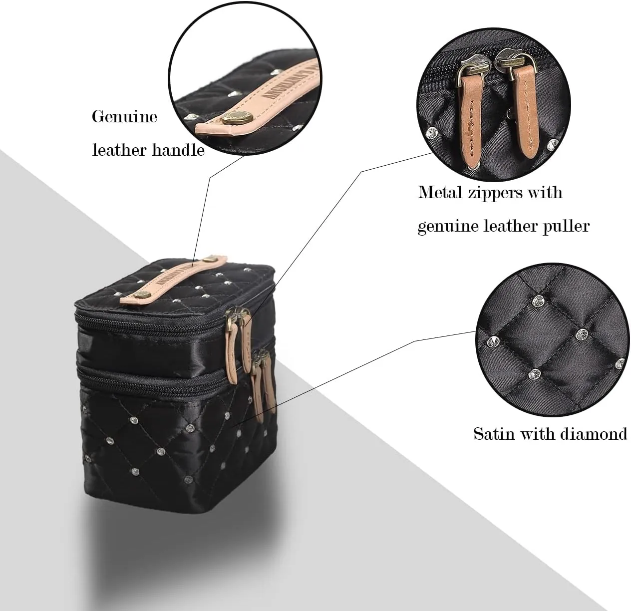Angelina's Palace Jewelry Organizer Boxes for Women Girls,Eiger Small Travel Jewelry Case Storage Bag with Detachable Necklace Earring Bracelet Ring Pouches（Diamond Black）