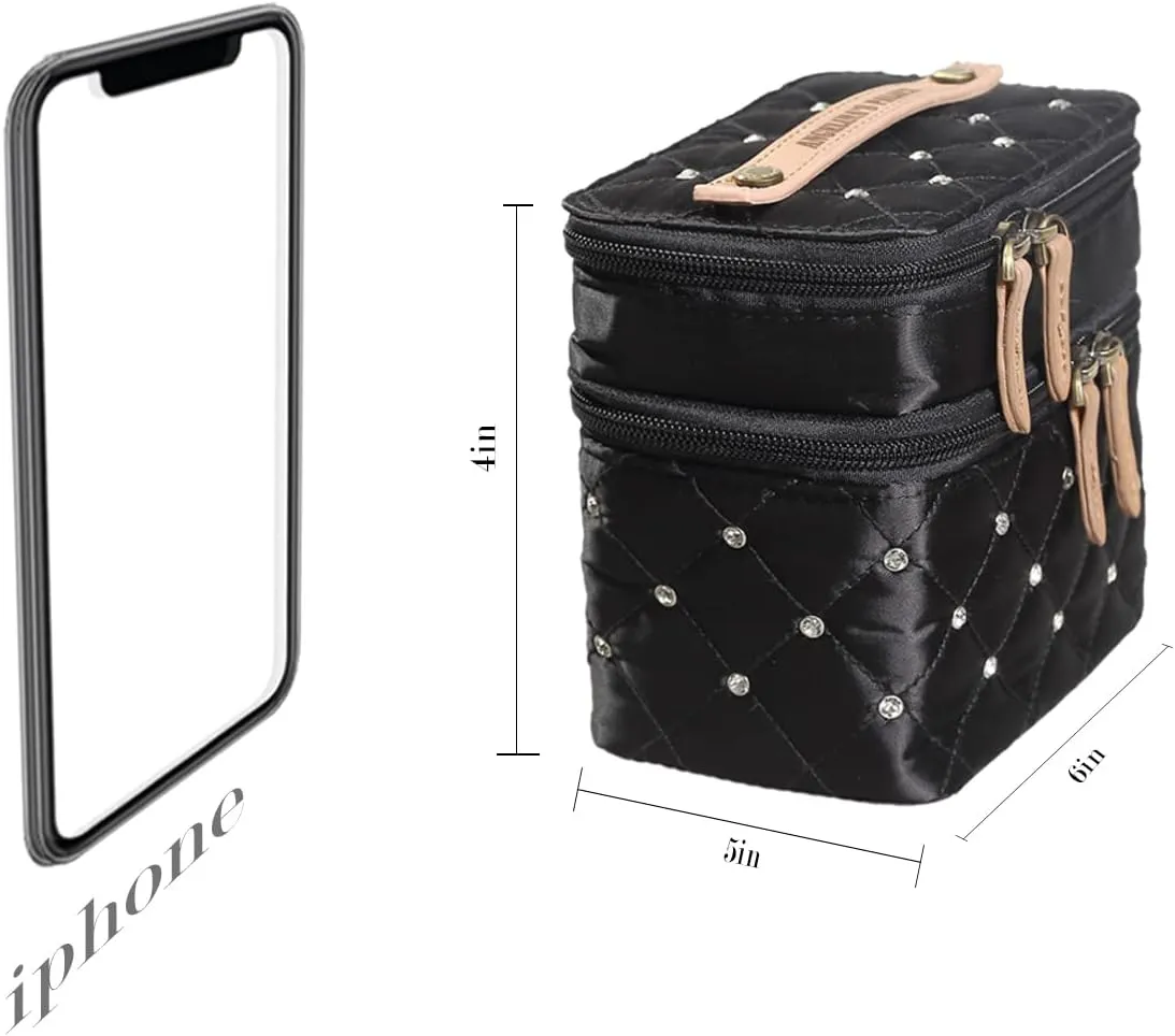 Angelina's Palace Jewelry Organizer Boxes for Women Girls,Eiger Small Travel Jewelry Case Storage Bag with Detachable Necklace Earring Bracelet Ring Pouches（Diamond Black）