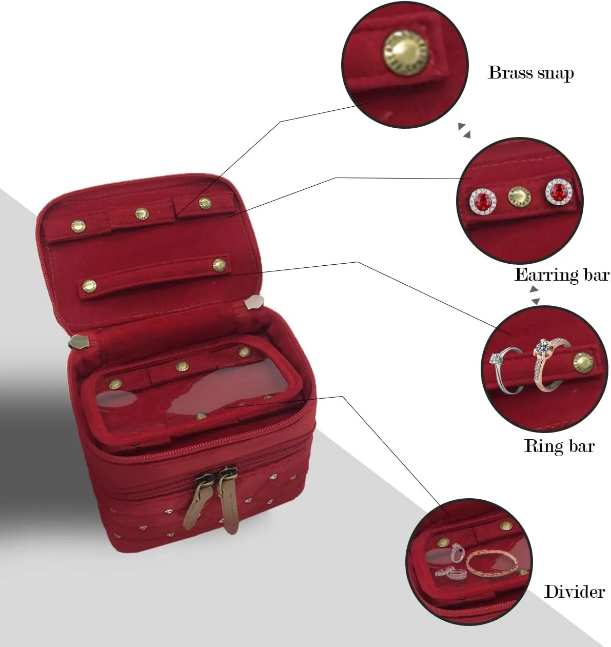 Angelina's Palace Jewelry Organizer Boxes for Women Girls,Eiger Small Travel Jewelry Case Storage Bag with Detachable Necklace Earring Bracelet Ring Pouches（Diamond Red）