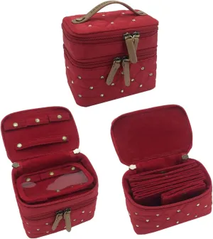 Angelina's Palace Jewelry Organizer Boxes for Women Girls,Eiger Small Travel Jewelry Case Storage Bag with Detachable Necklace Earring Bracelet Ring Pouches（Diamond Red）
