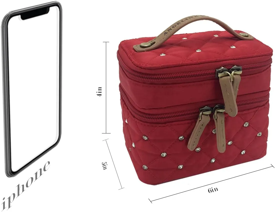 Angelina's Palace Jewelry Organizer Boxes for Women Girls,Eiger Small Travel Jewelry Case Storage Bag with Detachable Necklace Earring Bracelet Ring Pouches（Diamond Red）