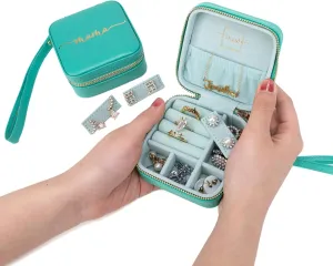 Angelina's Palace Personalized Jewelry Case with Name Engraved,Custom Leather Travel Jewelry Organizer Box for Rings,Earrings,Necklaces,Birthday Bridesmaid Gift For Women Girls
