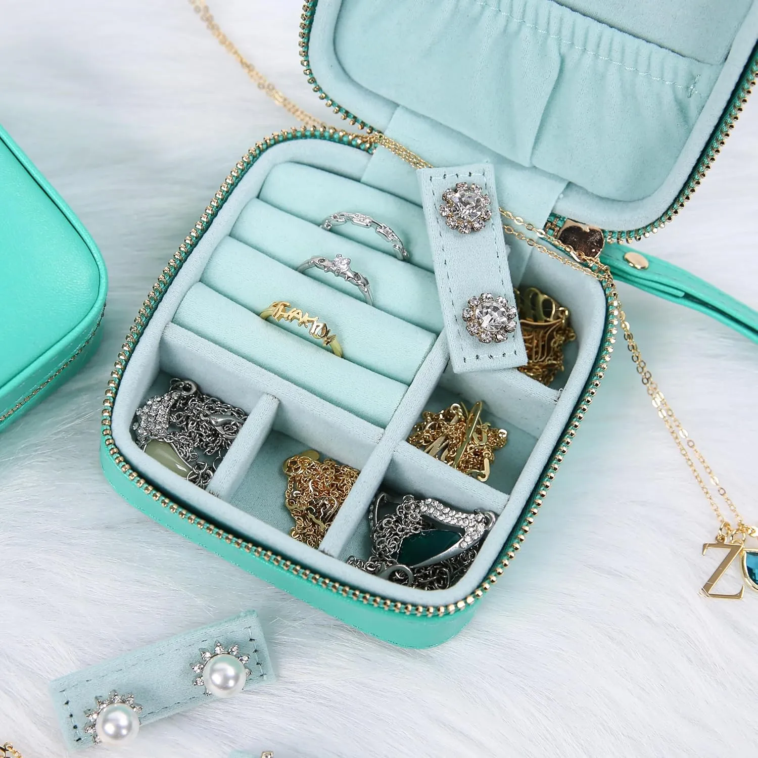 Angelina's Palace Personalized Jewelry Case with Name Engraved,Custom Leather Travel Jewelry Organizer Box for Rings,Earrings,Necklaces,Birthday Bridesmaid Gift For Women Girls
