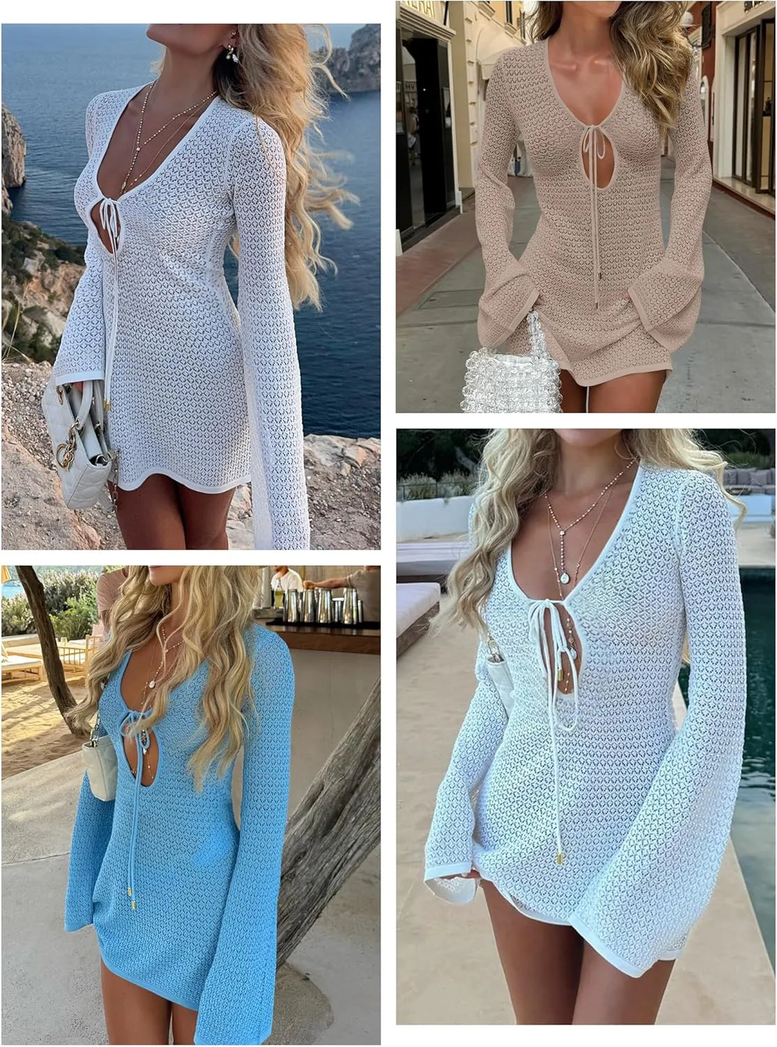 ANRABESS Beach Cover Ups for Women Crochet Swimsuit Bathing Suit Swimwear Bikini Mesh Knit Dress 2025 Summer Vacation Outfits