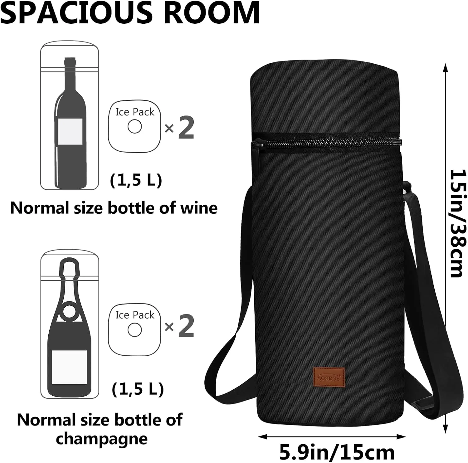 Aosbos Insulated Wine Bag - Leakproof Bottle Carrier with Padded Protection, Portable Cooler for Beach, Picnic, Travel
