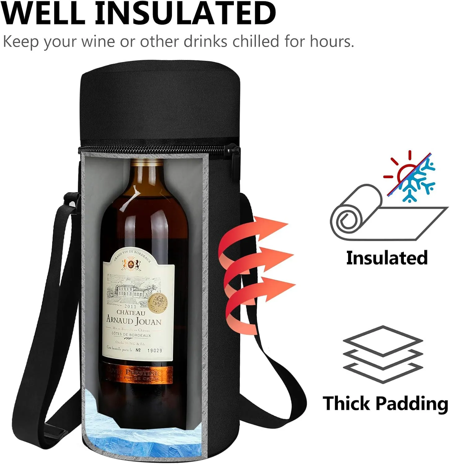 Aosbos Insulated Wine Bag - Leakproof Bottle Carrier with Padded Protection, Portable Cooler for Beach, Picnic, Travel