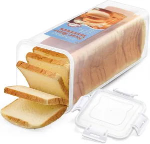AOZITA Bread Box with Airtight Lid, Bread Storage Container, Bread Loaf Storage Dispenser, Plastic Sandwich Bread Keeper, White Lid, 1 Pack
