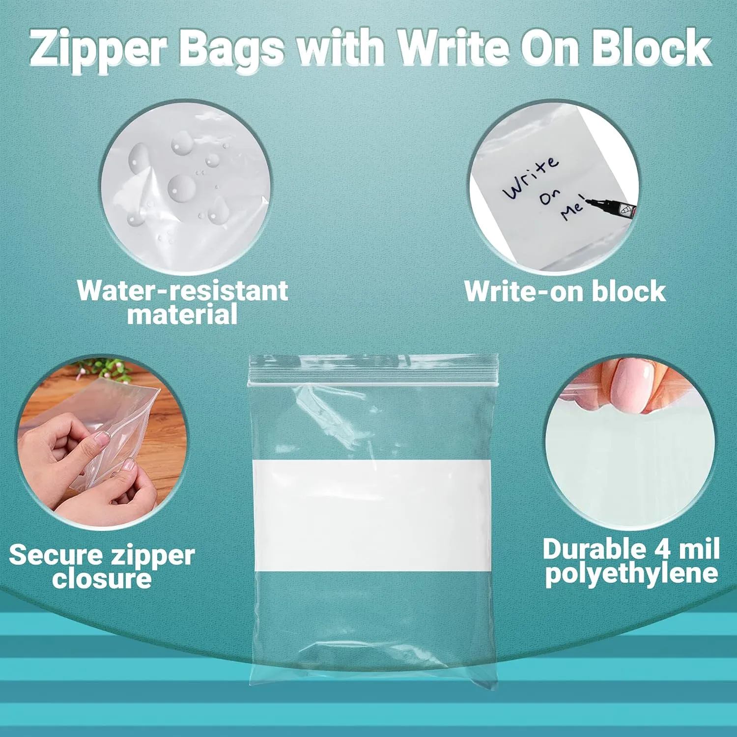 APQ Pack of 500 White Block Zipper Bags 12 x 15. Ultra Thick Write on Block Poly Bags 12x15. Thickness 4 mil. Pills Bags. Great for Packing and Storing. Ideal for Industrial, Food Service Needs.