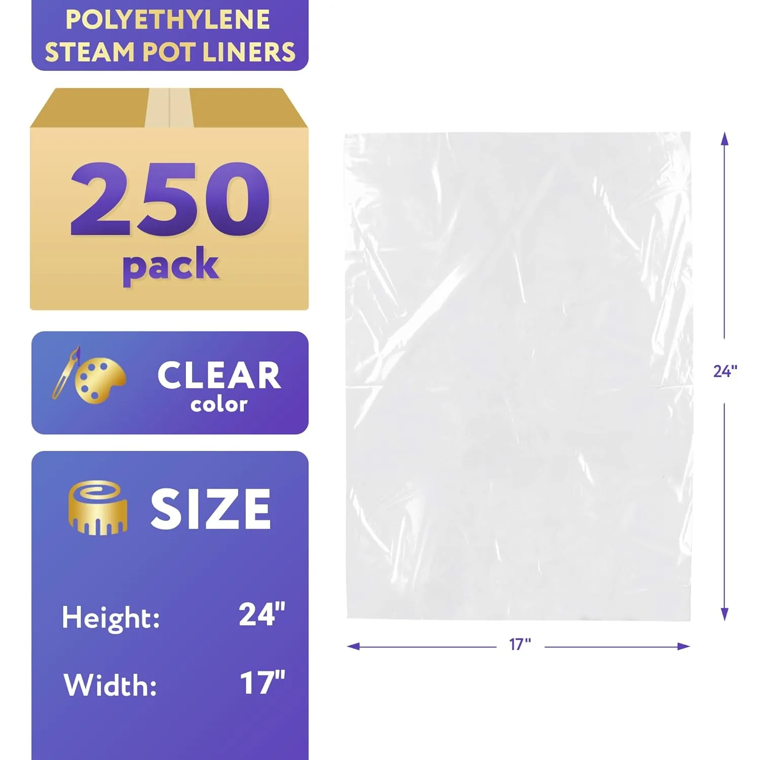 APQ Steam Table Pan Liners 24 x 17 for 1/2 Pan, Disposable Polyethylene Steam Pot Liners Pack of 250, Clear Cooking Liners 24x17, Durable Steam Bags Steamtable pan Liners for Caterers, Restaurants